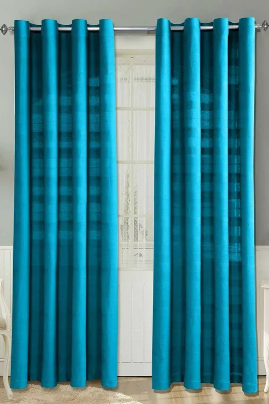 Homescapes Unisex Cotton Rajput Ribbed Curtain Pair in Teal Size: 167cm width x 228cm drop Teal 167cm width x 228cm drop female