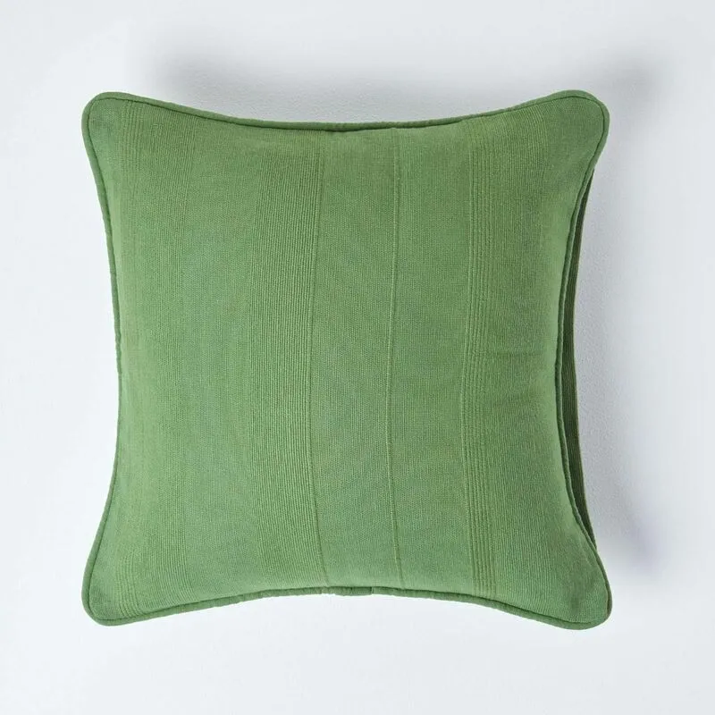 Homescapes - Cotton Rajput Ribbed Dark Olive Cushion Cover, 45 x 45cm