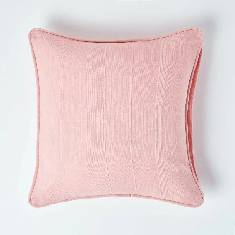 Homescapes Cotton Rajput Ribbed Cushion Cover in Pink Size: 45cm x 45cm - Pink - Size: 45cm x 45cm