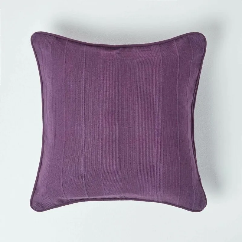 Homescapes - Cotton Rajput Ribbed Purple Cushion Cover, 45 x 45 cm