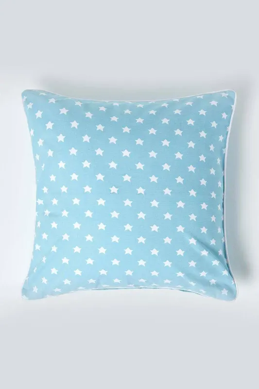 Homescapes Cotton Stars Cushion Cover in Blue Size: 45 cm x 45 cm Blue 45 cm x 45 cm