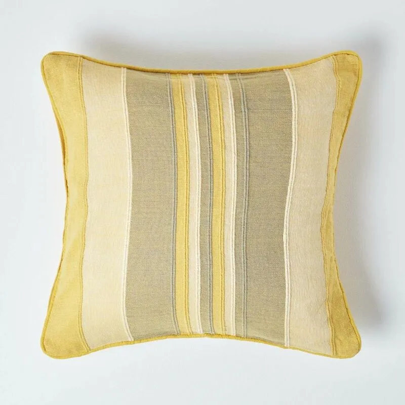 Homescapes - Cotton Striped Yellow Cushion Cover Morocco , 45 x 45 cm