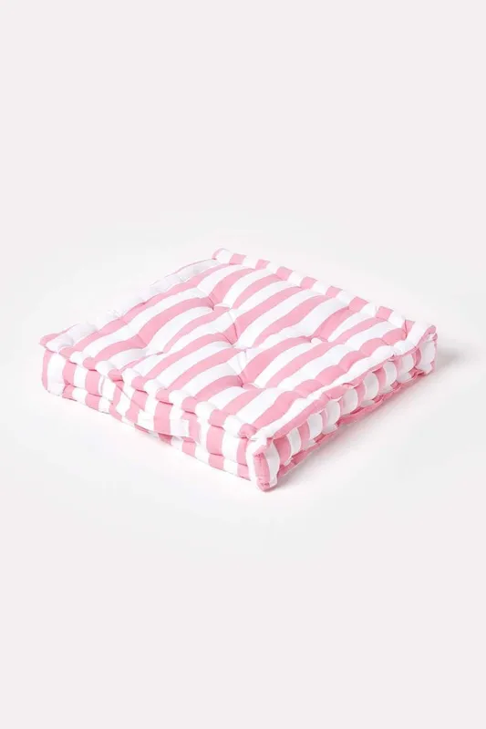 Homescapes Cotton Thick Stripe Floor Cushion in Pink Size: 40 cm x 40 cm Pink 40 cm x 40 cm