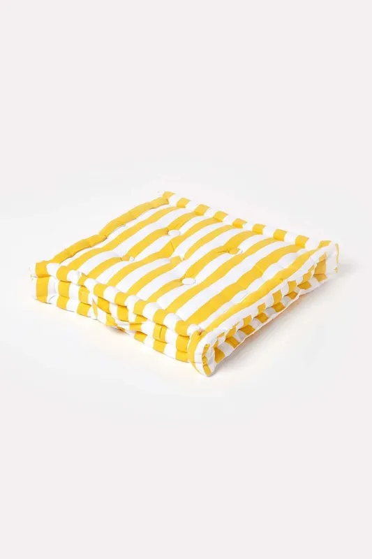 Homescapes Cotton Thick Stripe Floor Cushion in Yellow Size: 50 cm x 50 cm Yellow 50 cm x 50 cm