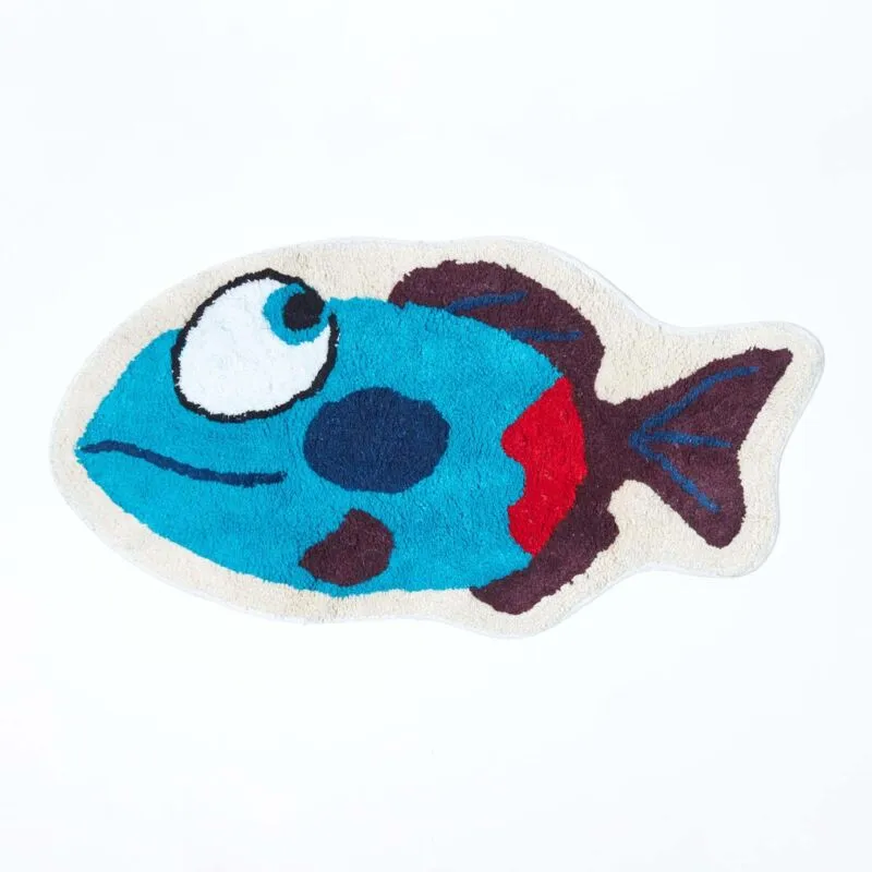 Homescapes - Cotton Tufted Washable Blue Fish Children Rug