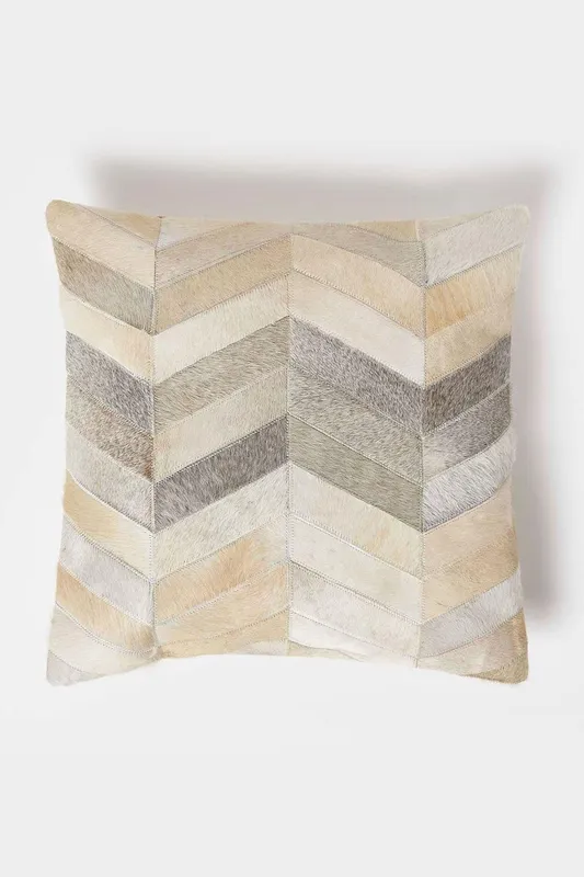 Homescapes Cream & Grey Leather Cushion 45 x 45 cm Size: 45 cm x 45 cm Grey 45 cm x 45 cm