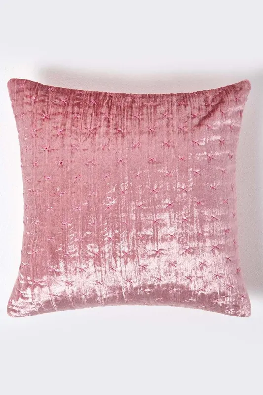 Homescapes Crushed Velvet Cushion Cover in Bright Pink Size: 55 cm x 55 cm Bright Pink 55 cm x 55 cm
