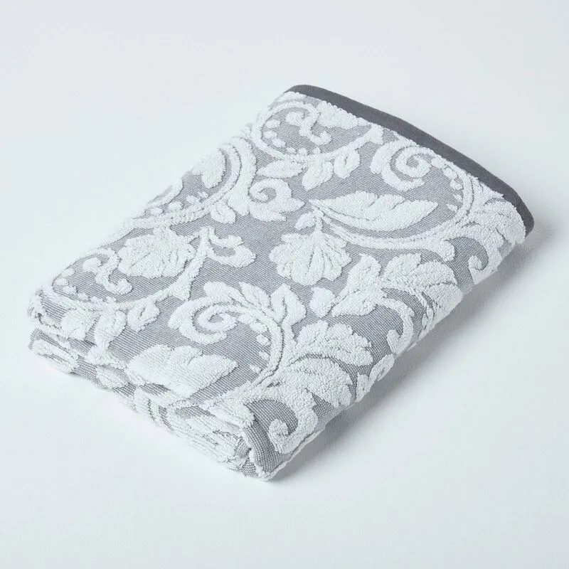 Homescapes Damask Turkish Cotton 600 Gsm Bath Towel, Silver