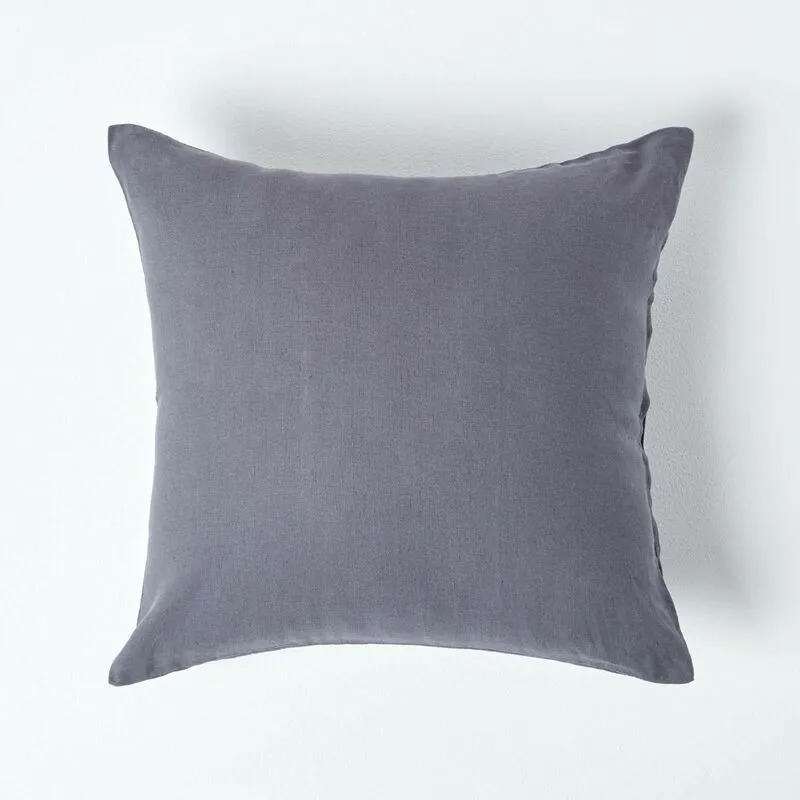 Homescapes European Linen Pillowcase, 80 x 80 cm in Dark Grey - Dark Grey