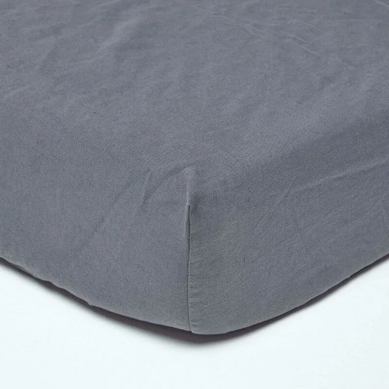 Homescapes - Dark Grey Linen Deep Fitted Sheet, Single - Grey