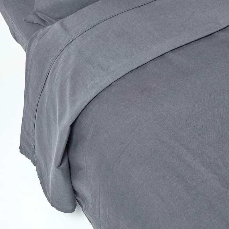 Homescapes - Dark Grey Linen Flat Sheet, Single - Grey