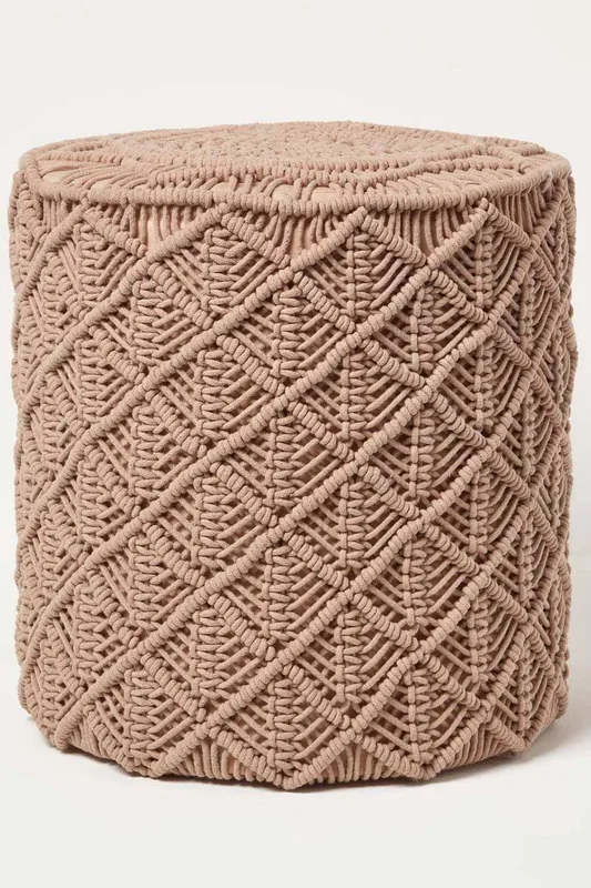 Homescapes Unisex Delilah Macrame Pouffe, 42 cm Tall in Brown Brown One Size female