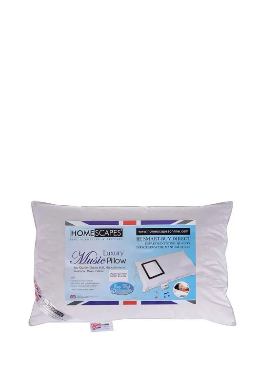 Homescapes Duck Feather Music Pillow With Speaker in White White