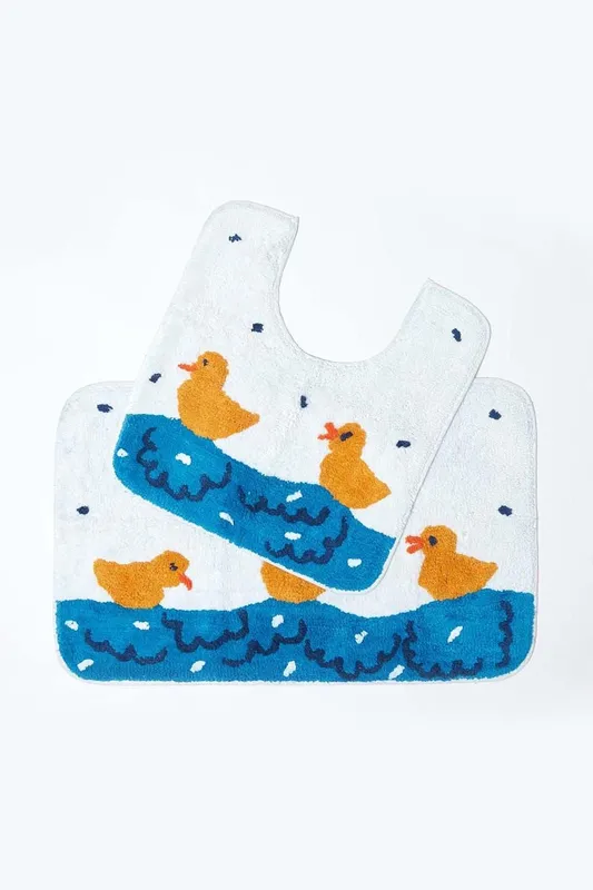 Homescapes Unisex Duck Pond Bath Mat & Pedestal Set in Blue Blue female