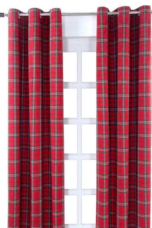 Homescapes - homecapes Edward Tartan Check Ready Made Eyelet Curtain Pair, 137 x 228 cm Drop