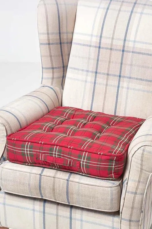 Edward Tartan Cotton Armchair Booster Cushion - Homescapes