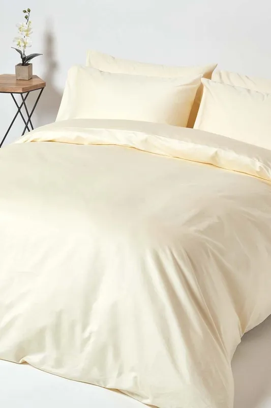 Homescapes Cream Egyptian Cotton Duvet Cover Set 1000 Thread Count, Double - Cream
