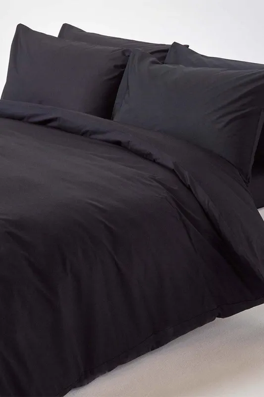 Homescapes - Black Egyptian Cotton Duvet Cover Set 200 Thread Count, King - Black