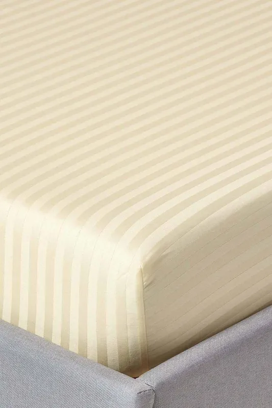 Homescapes Pastel Yellow Egyptian Cotton Satin Stripe Fitted Sheet 330 Thread Count, King - Pastel Yellow