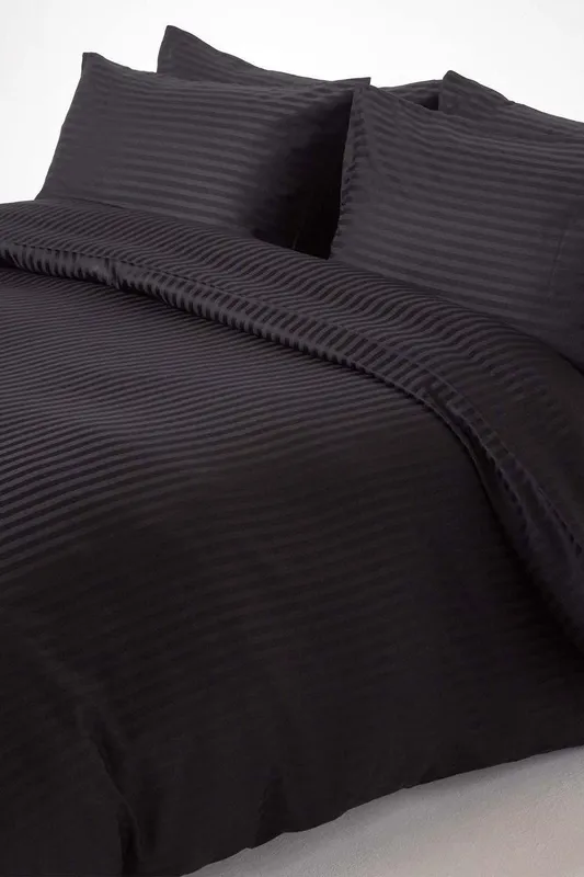 Homescapes - Black Egyptian Cotton Duvet Cover Set 330 Thread Count, Double - Black