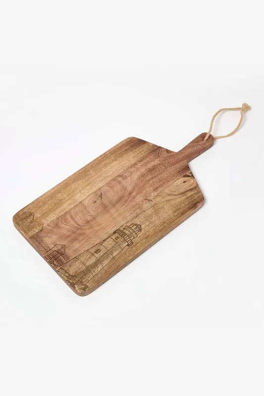 Homescapes Etched Beach Mango Wood Chopping Board in Natural - Natural - Size: One Size