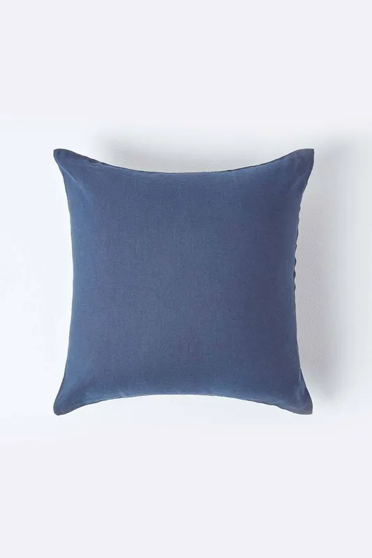 Homescapes European Linen Pillowcase, 40 x 40 cm in Navy - Navy