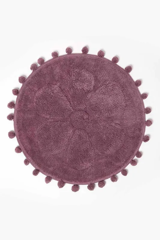 Homescapes Floral Bath Mat 100% Cotton with Pom Pom Edges in Pink - Pink