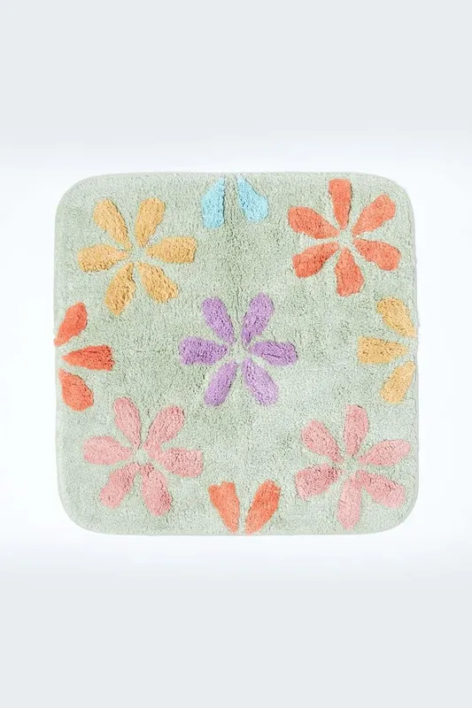 Homescapes Unisex Floral Multi Colour Cotton Shower Mat Multicolor female