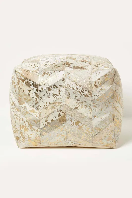 Homescapes Geometric Diamond Leather Pouffe Bean Cube in Grey Grey