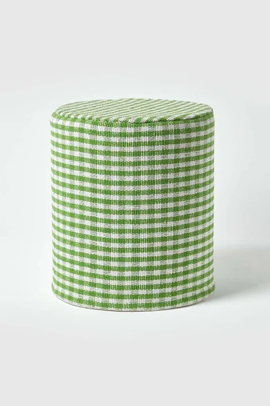 Homescapes Gingham Check Round Pouffe Cotton in Green Green