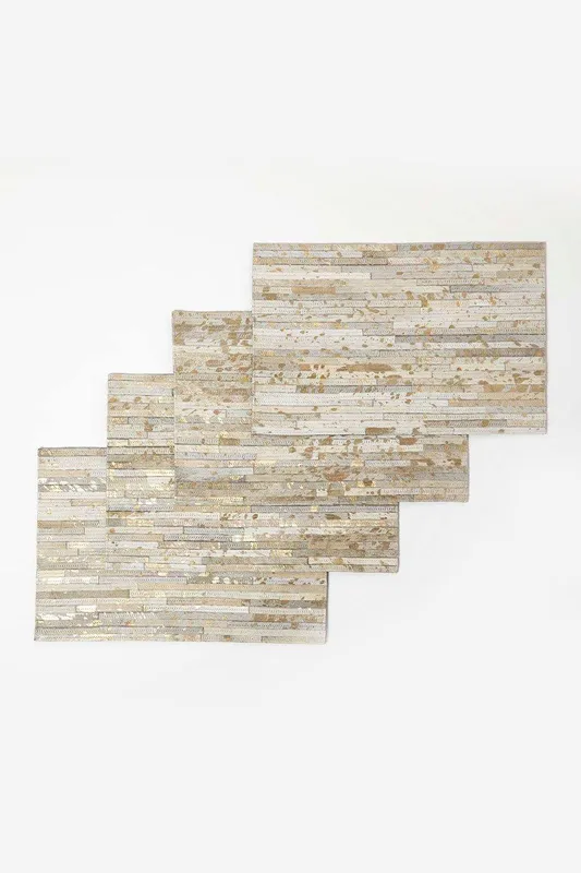 Homescapes Gold & Grey Leather Placemats Set of 4 Grey