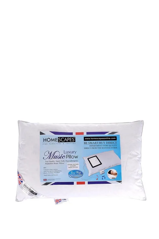 Homescapes Goose Feather & Down Music Pillow in White White