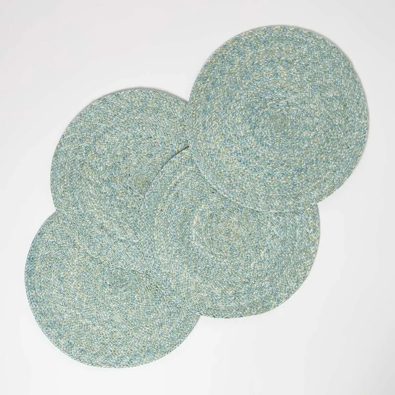 Homescapes Unisex Handwoven Round Placemats Set of 4 in Aqua Aqua female