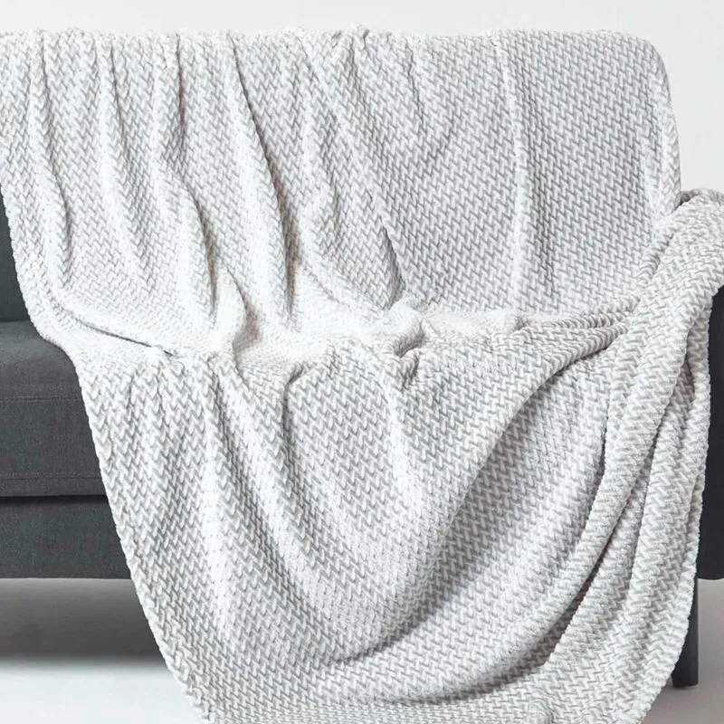 Homescapes - Grey Mora Faux Fur Velvet Throw 130 x 160 cm
