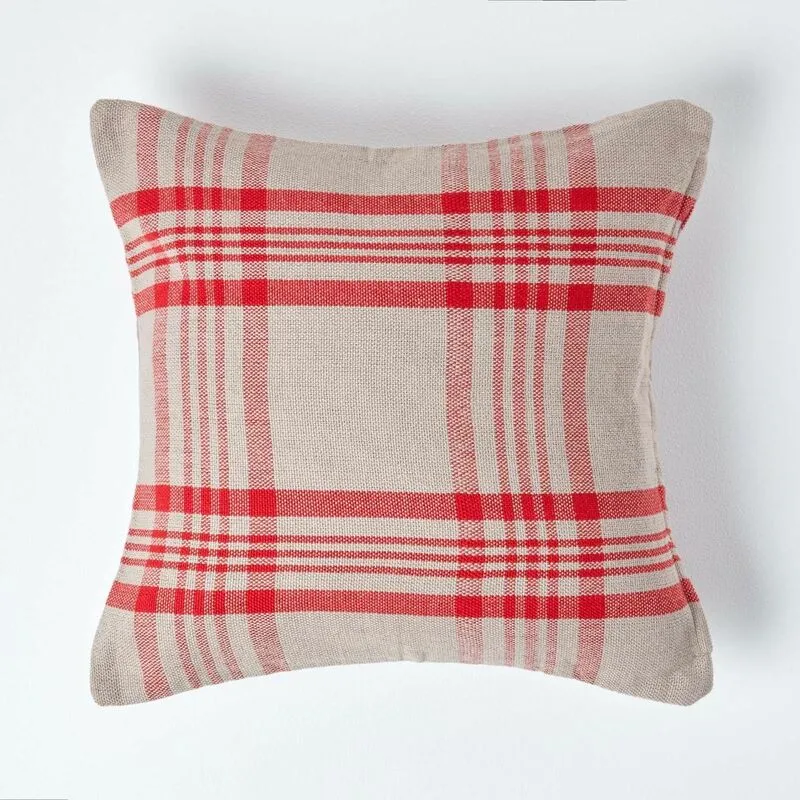 Homescapes - Grey & Red Tartan Pattern Cushion Cover, 60 x 60 cm