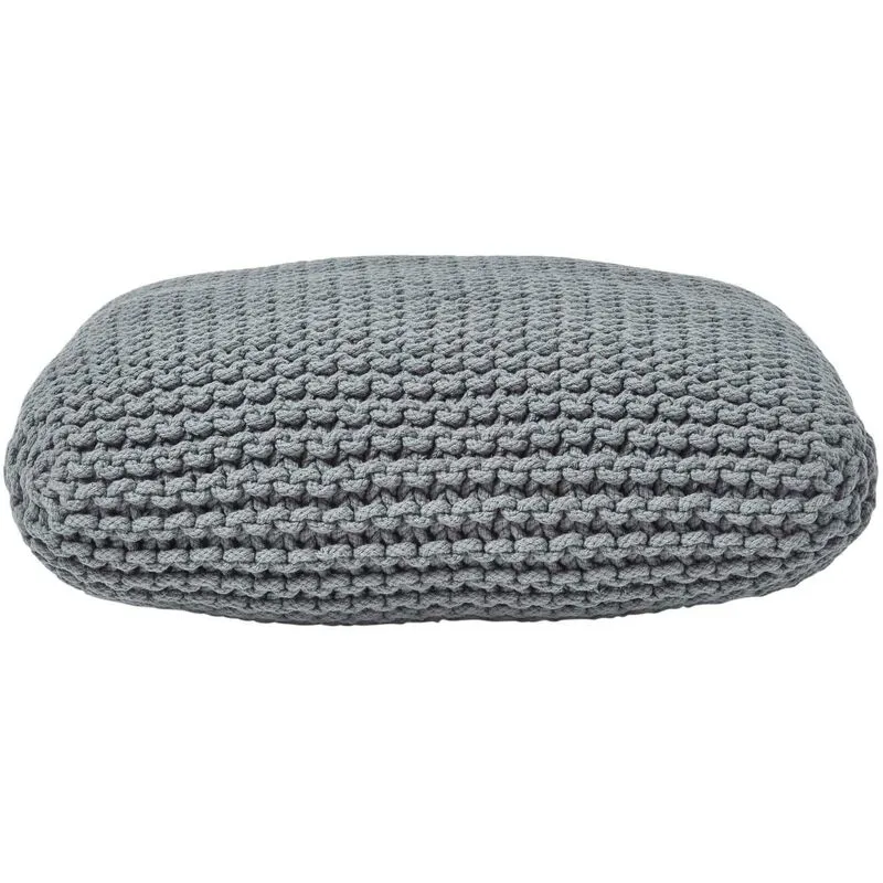 Homescapes Grey Square Cotton Knitted Pouffe Floor Cushion