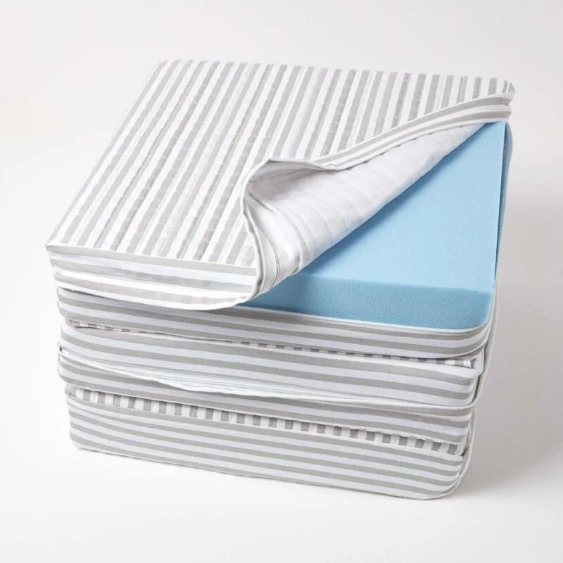 Homescapes - Grey Stripe Quilted Cotton 3 Seater Orthopaedic Booster Cushion Cover