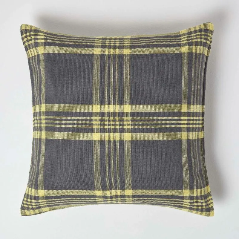 Homescapes - Grey & Yellow Tartan Pattern Cushion Cover, 60 x 60 cm
