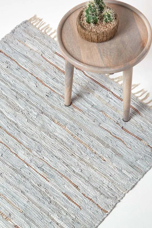 Homescapes Handcrafted Leather Glitter Rug Friendly & Stylish Design in Natural Size: 120cm x 180cm - Natural