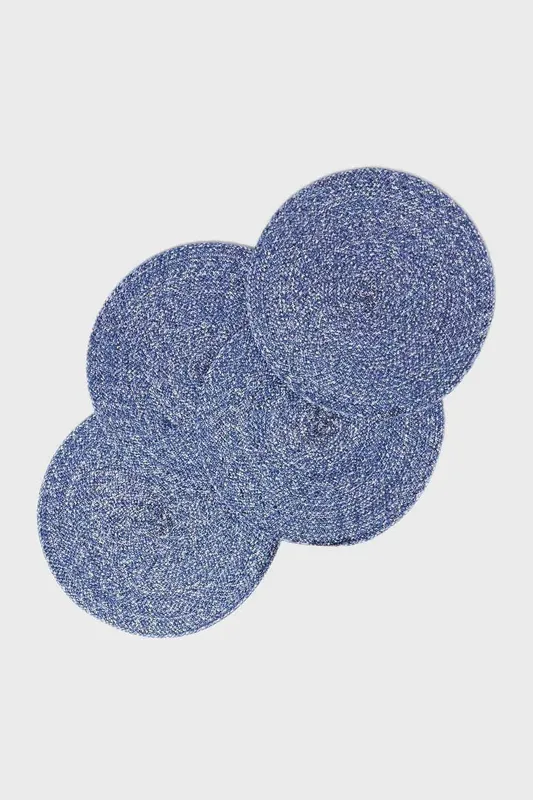 Homescapes Unisex Handwoven Round Placemats Set of 4 in Blue Blue female
