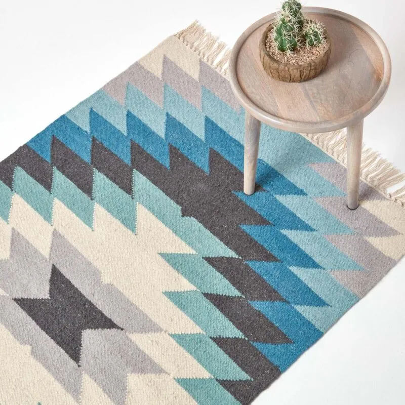 Homescapes Helsinki Handwoven Geometric Pattern Kilim Wool Rug Size: 120cm x 170cm - Multicolor - Size: 120cm x 170cm