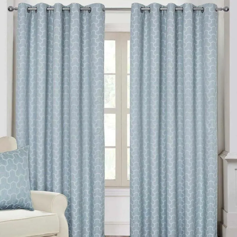 Homescapes - homecapes Blue Geometric Jacquard Blackout Eyelet Curtain Pair, 90 x 54'