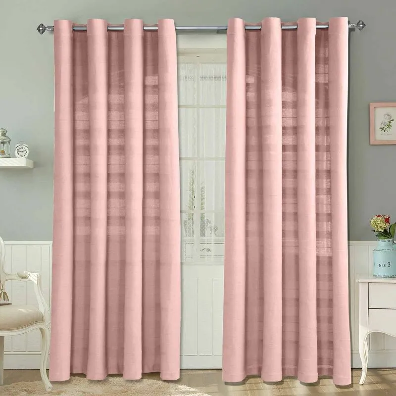 Homescapes - homecapes Cotton Rajput Ribbed Pink Curtain Pair, 66 x 72' Drop