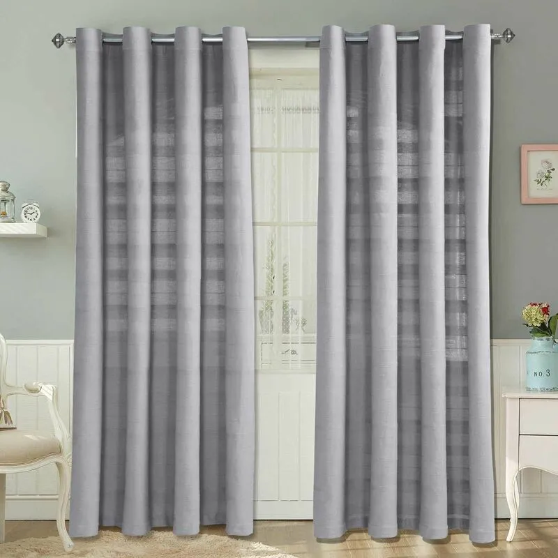 Homescapes - homecapes Cotton Rajput Ribbed Silver Grey Curtain Pair, 66 x 72'