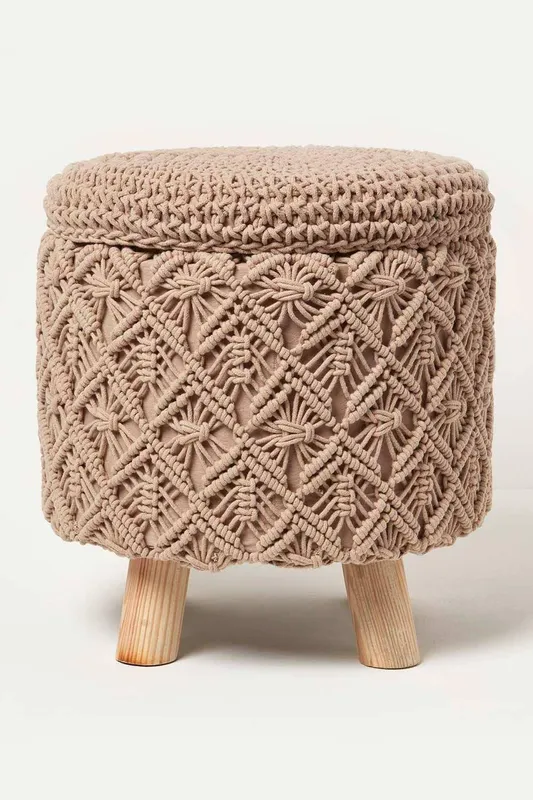 Homescapes Unisex Indy Macrame Storage Footstool in Brown Brown female