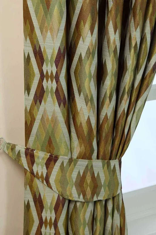 Homescapes Jacquard Geometric Curtain Tie Back Pair in Green Green