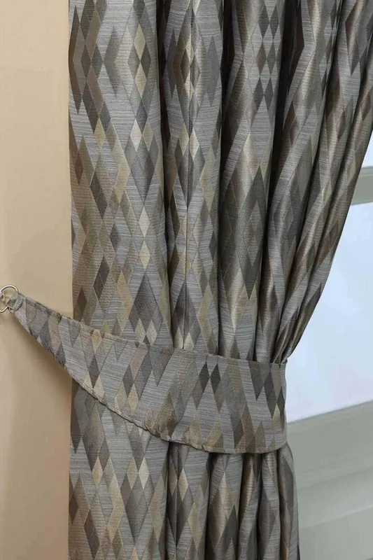 Homescapes Jacquard Geometric Curtain Tie Back Pair in Grey - Grey - Size: One Size