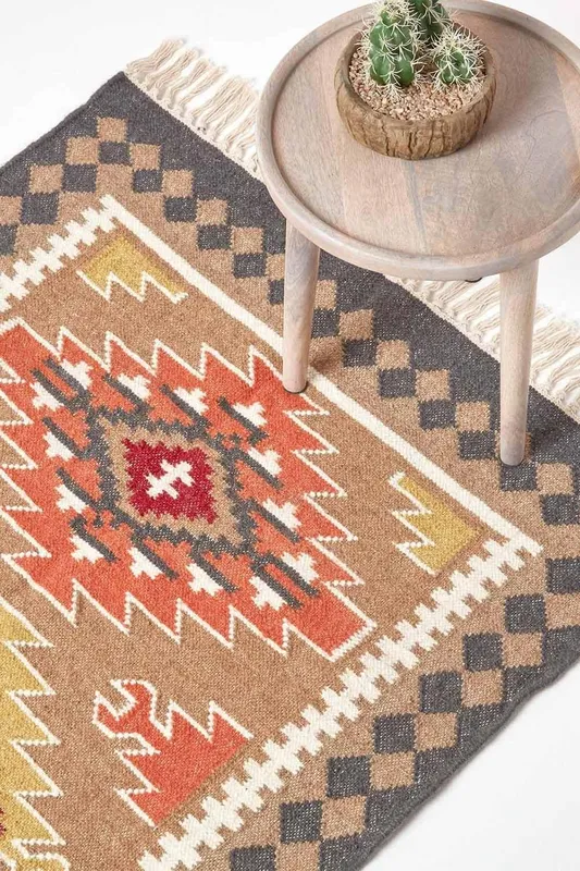 Homescapes Jaipur Handwoven Patterned Kilim Wool Rug Size: 90 cm x 150 cm Multicolor 90 cm x 150 cm