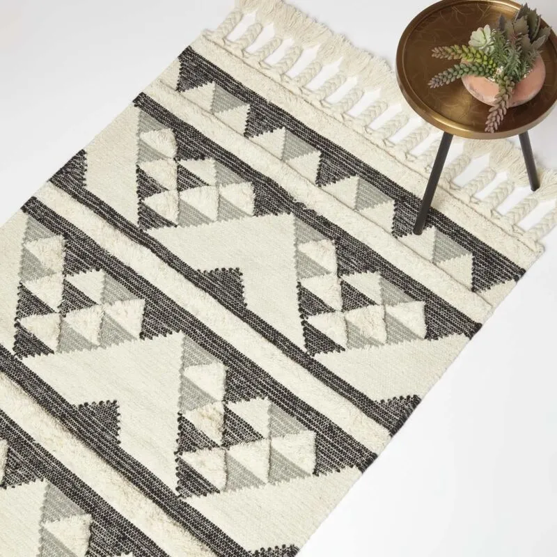 Homescapes - Kota Black & Grey Kilim Wool Rug 120 x 170 cm