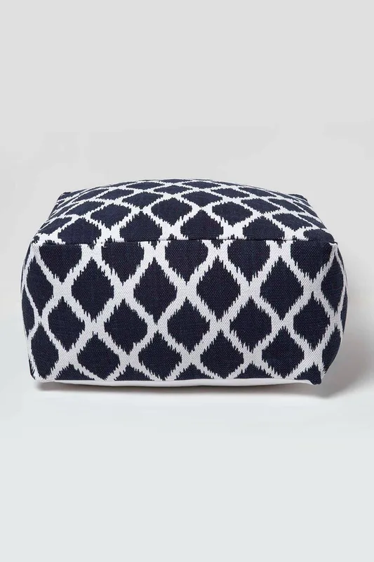 Homescapes Large Ikat Design Square Pouffe in Blue - Blue